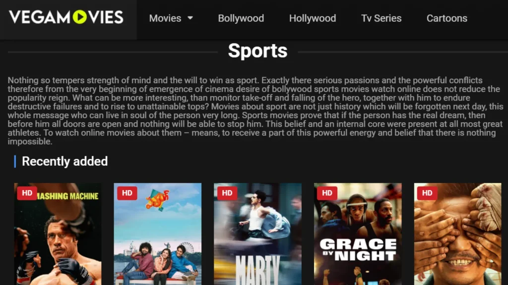 Sports Streaming in VegaMovies App