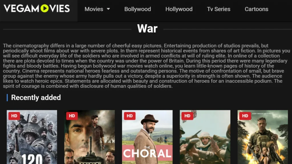 War Movies in VegaMovies App